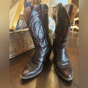 Lucchese Cherry Leather and Lizard Boots - Size 9